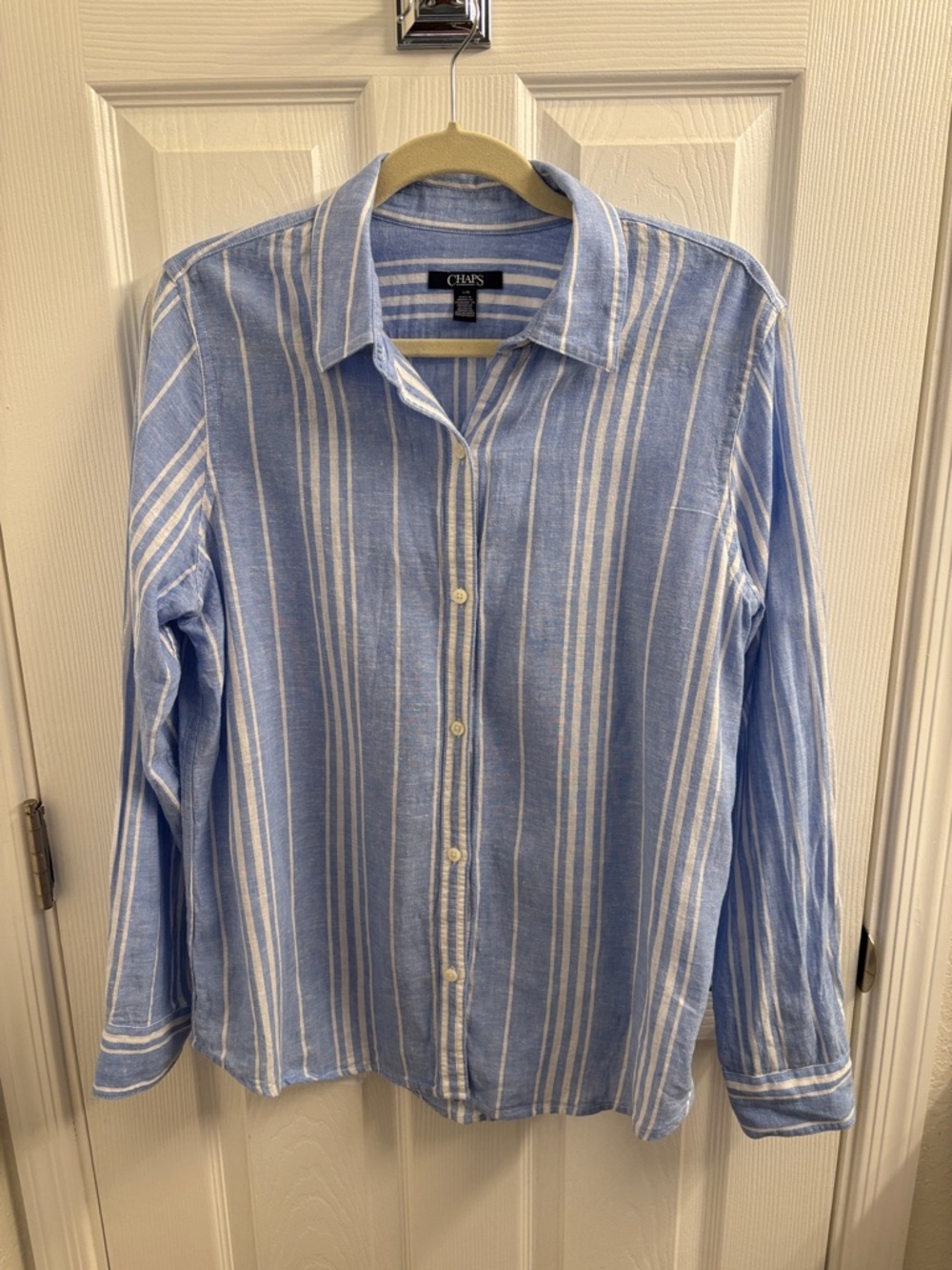 Women's CHAPS Classic Blue & White Stripe Button-Up Shirt- Size Large